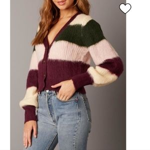 Cotton Candy LA~ Fuzzy Striped Cropped Cardigan